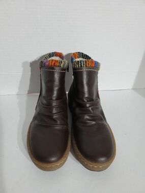 Women's Sz 39 Rieker Felicitas 55 Brown Leather Ankle Boots Multicolor Knit Cuff